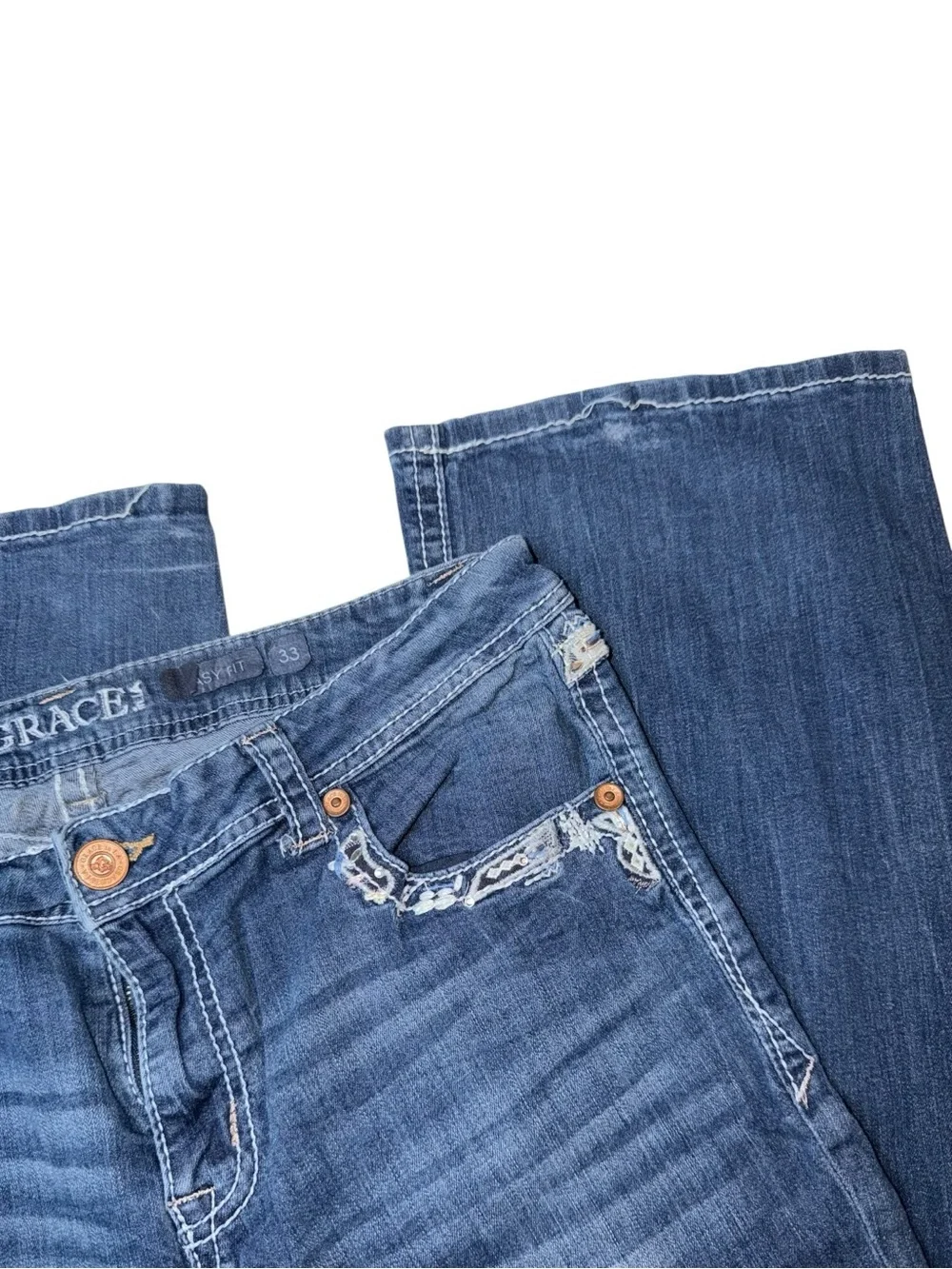 Grace Women’s Boot Cut Jeans in Blue with Fading